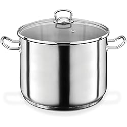 Cacerola 12 Litros 'GSW 643450 profesional Jumbo – Olla con tapa de cristal (28 x 19 cm/aprox. 12,0 litros, acero inoxidable, Plata, 42 x 29,5 x 20,5 cm
