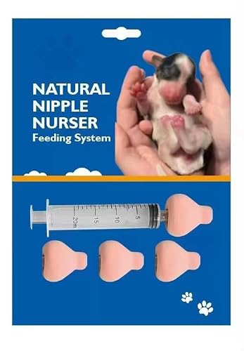 The Natural Nipple Nurser, Pet Feeding Nipple with Syringe,Puppy Bottles for Nursing, Newborn Puppy Nursing Nipple, Puppy Feeder, Nursing Nipples for Small Animals, Whelping Supplies (Large)