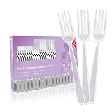 100 Pack Clear White KIDSME Plastic Forks - 7.2 Inch Elegant Bulk Disposable Silverware Medium Weigh