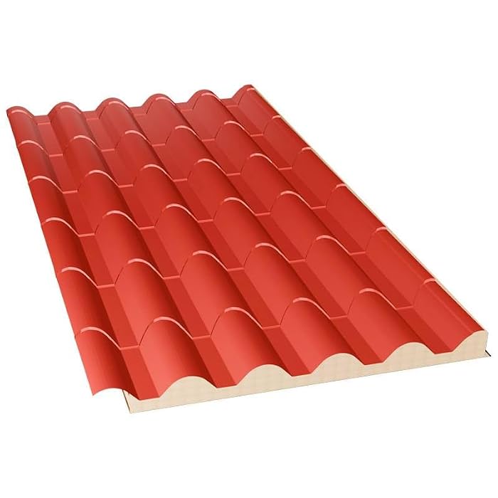 Acero Panel - Panel Estilo Teja Cubierta | 2100x1000mm | Interior Blanco - Exterior Rojo Coppo | Acero Prelacado | PU