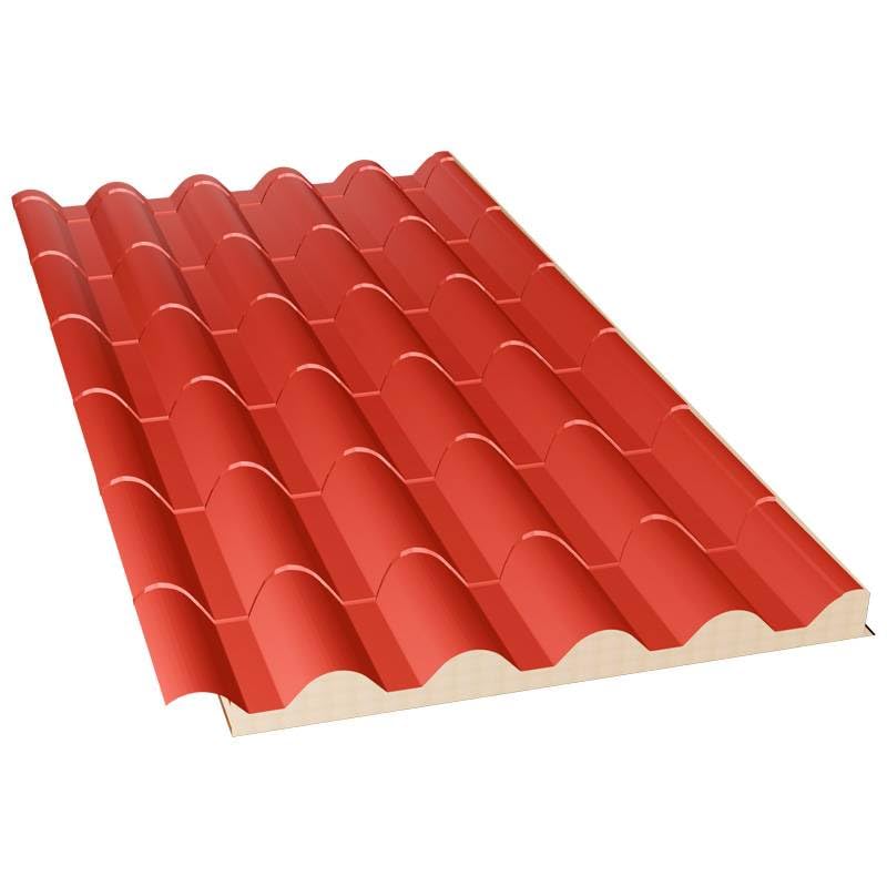 Acero Panel - Panel Estilo Teja Cubierta | 2100x1000mm | Interior Blanco - Exterior Rojo Coppo | Acero Prelacado | PU