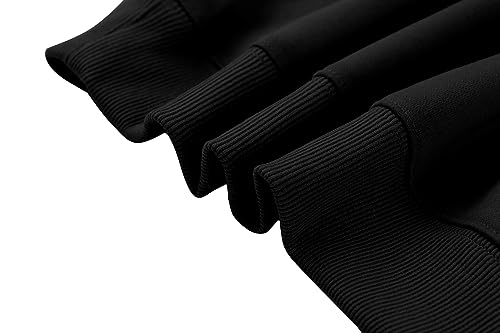Lauweion Women Solid Basic Fleece Letter Loose Hoodie Sweatshirt Long Sleeve Kangaroo Pocket Drop Shoulder Pullovers Top, Solid Black, Medium