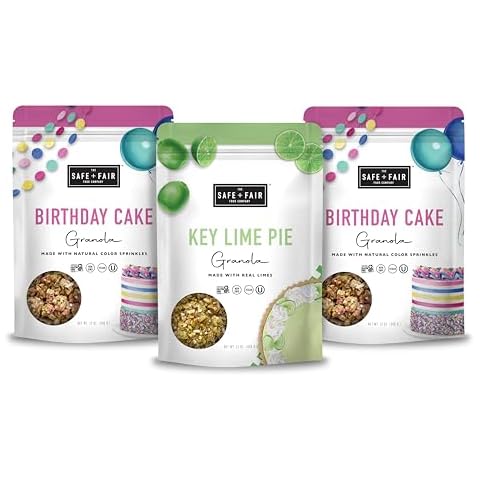 Safe + Fair 3 Pack Granola Bundle - Gluten Free Birthday Cake Granola (12oz - 2pack)+Gluten-Free Key Lime Pie Granola (12oz - 1pack) Cover