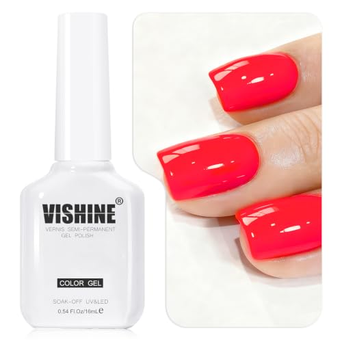 Vishine 16 ml de Gel UV, color coral neón, semipermanente, para uñas, Gel Soak Off, UV LED, acabado brillante #33