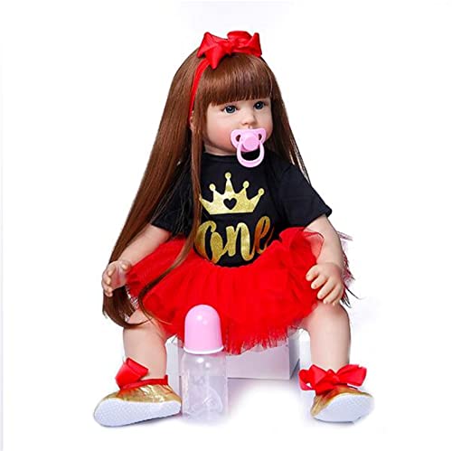 HOMONEY 24 Zoll Reborn Puppe, 60CM Lebensechte Reborn Kleinkind Mädchen Puppen, Realistische Reborn Neugeborenes Baby Reborn Puppen Langes Haar – Bild 6