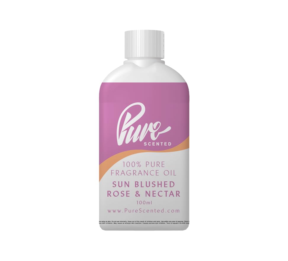 Pure Scented 100ml Fragrance Oil - Vegan & Cruelty-Free, for Candles, Soaps, Slime, Diffusers, Cosmetics, Wax Melts & DIY Crafts (1 x 100ml, Sun Blushed Rose & Nectar)