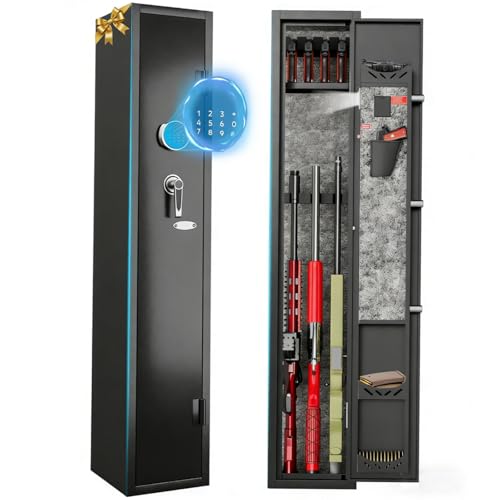 KAER 2-3 Gun Safe for Rifles and Pistols Guns Cabinet for Shotguns Quick Access Long Rifle Safes with Removable Rack LED Light Adjustable Shelves for Home Living Room Bedroom Closet Cloakroom (Black)