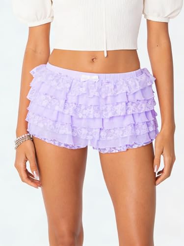 Image of NUFIWI Women Lolita Bloomers Ruffle Shorts Lace Cute Pumpkin Pants Sexy Boyshorts Layered Y2k Mini Shorts Pettipants
