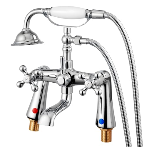 VEVOR Clawfoot Tub Faucet, Deck Mount Bathtub Faucets with Handheld Shower, Vintage Polished Chrome Clawfoot Tub Filler Faucet Shower Kit with 360° Rotation Spout & 59-inch Long Hose for Bathtubs by VEVOR - Used condition - CA$114.62