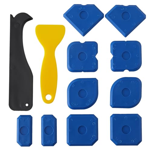 Qyueyue Caulk Tool Kit - 12-Piece Plastic Silicone Caulking Tools for Tile Sealing & Grouting Silicone Finishing Tools for Tile and Grout Smoothing(Blue)
