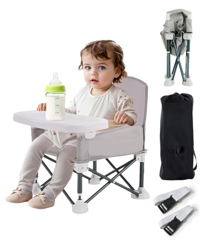 Cartlant Foldable Baby Camping High Chair Portable Travel Toddler Seat Outdoor Safe Sitting Support 6 Months Up Dining Booster Seat Garden Picnic Chairs Removable Feeding Tray Easy Carry Bag