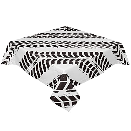 Meet 1998 Tire Tracks Tablecloth, Waterproof Spillproof Rectangular Table Cloth, Washable Wipeable Tablecover For Kitchen Dining Room Party Banquet (Black White, 54X54 Inch) #TOP30