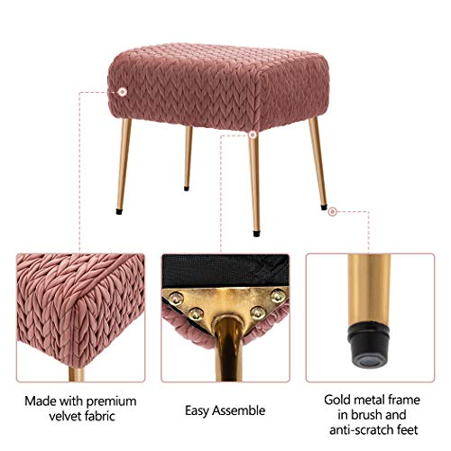 Duhome Modern Velvet Upholstered Ottoman Bench Tufted Footrest Vanity Chair Makeup Chair Vanity Stool for Bedroom Living Room Kids’ Room Pink - Thumbnail 4