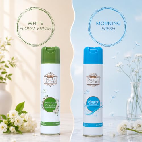 Image of Next Care English Leather Air Freshener Spray 220ml Each | Long Lasting Room Freshener for Home, Office & Car | Odour Eliminator (Morning & White Floral)