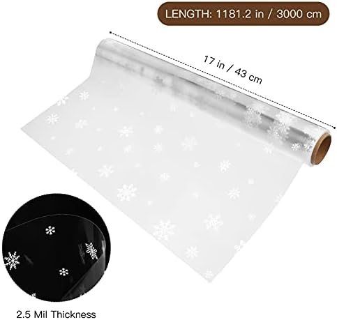 Toyvian Cellophane Wrap, 3000x43cm Cellophane Roll, 2. 5 Mil Snowflake Decorated Florist Wrapping Cellophane for Christmas Home Party Fruit Gift Decoration