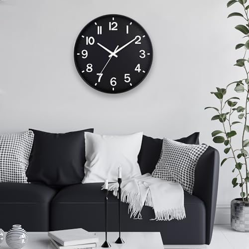 Image of HZDHCLH Black Wall Clocks Battery Operated 12 inch Silent Non Ticking Modern Wall Clock for Living Room Bedroom Kitchen Office Decor