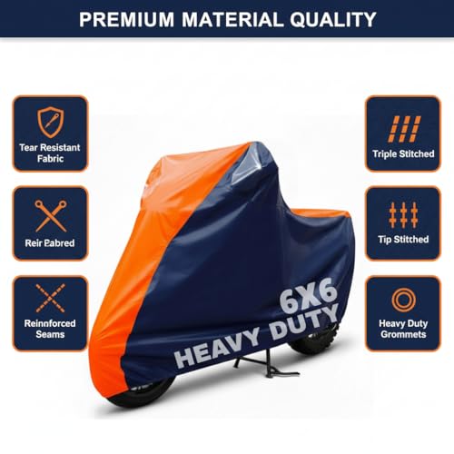 Image of 6X6 Heavy Duty Bike Cover for Splendor Plus, Dual Tone Orange & Blue, All-Weather Protection, Waterproof, UV Resistant, Dustproof, Durable Outdoor Motorcycle Body Covers for Daily Use