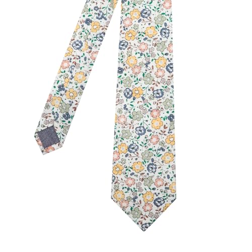 Image of Cotton Floral Ties for Men 2.76 inch Men's Skinny Tie Linen Flower Printed Neck Tie for Wedding Dating Party