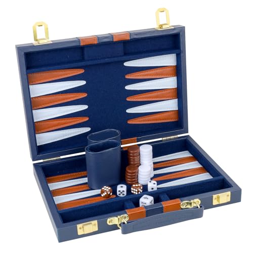 RERIVER Backgammon Set 2 Players Classic Backgammon Sets for Adults Board Game with PU Leather Case Portable and Travel Backgammon Set (Navy 11inch)