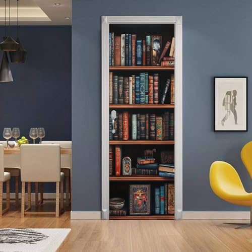 REDAMANCY Antique Book Shelf Vintage Peel and Stick Door Stickers Vinyl 3D Door Mural Decals Decor Wallpaper Self-Adhesive, Waterproof, Removable by REDAMANCY - Used condition - Image 3
