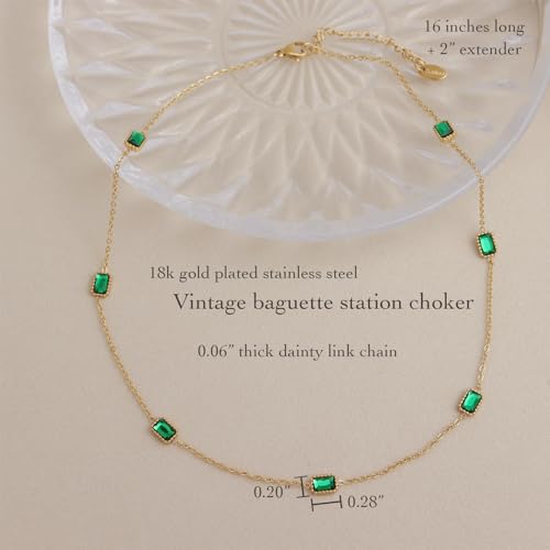 Gold Charm Pendent Choker Necklace for Women, Trendy Emerald Pearl Blue Charms Rhinstone Necklaces Prom Holiday Fashion Jewelry Birthday Gift4