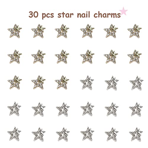Baoximong 30 Pcs Star Nail Art Charms Gold Silver Nail Charms For Acrylic Nails 3D Nail Art Supplies Rhinestones Shiny Gems Crystals Jewelry Design Nail Accessories For Women Nail Decorations #TOP6