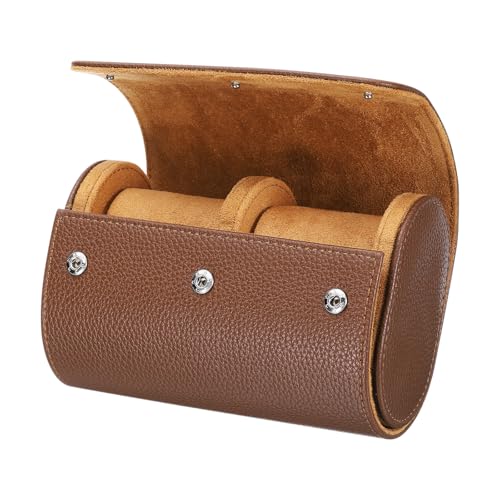 sourcing map Watch Roll Travel Case 2 Slots Portable Leather Watch Cases for Men and Women, Watches Storage Organizer with Removable Pillows for Traveling, Display, Home Storage, Textured Brown