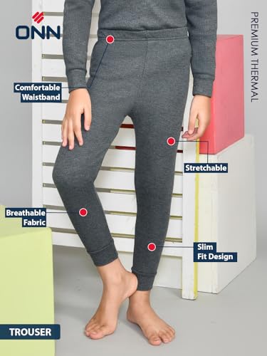 ONN Solid Black Melange Premium Thermal Lowers/Bottoms for Kids Boys (5-6Y) - Image 2 thumbnail