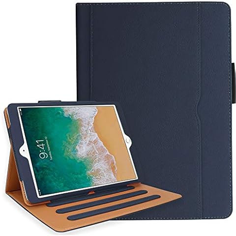 for iPad 5th 6th Generation Case with Hand Strap and Document Pocket - for iPad 9.7 inch 2018 2017 Cover - Multi-Angle Stand, Auto Sleep Wake, Shockproof - A1822 A1823 MR7F2LL/A MR7F2LL/A(Navy Blue) Cover
