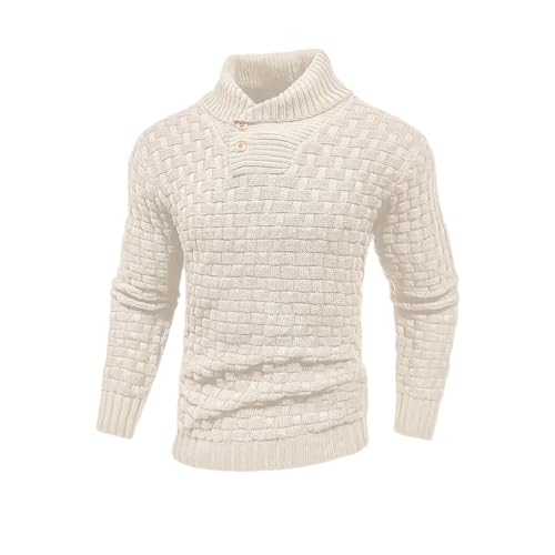 Men's High Neck Checkered Long Sleeved Knitted Sweater, Solid Color Casual Outdoor Warm Knitted Sweater