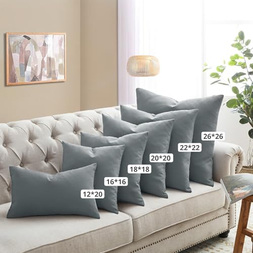 puredown® Outdoor Waterproof Throw Pillows, 16 x 16 Inch Feathers and Down Filled Decorative Square Pillows for Garden Patio Bench, Pack of 2, Grey