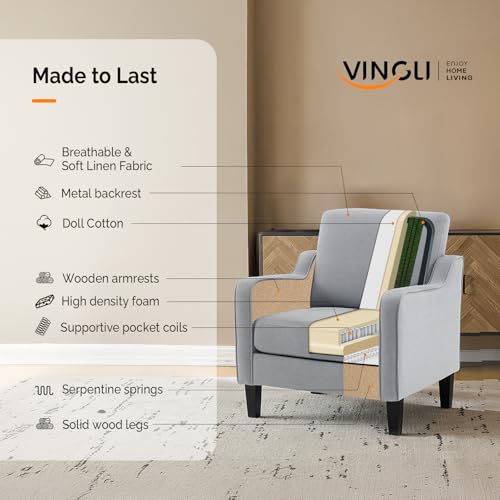 Image of VINGLI Accent Chairs for Living Room, Line Comfy Upholstered Sofa Chair Mid Century Modern Armchair for Bedroom, Home Office, Small Spaces, Apartment