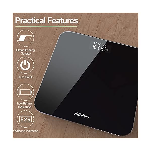 RENPHO-Digital-Bathroom-Scale-Highly-Accurate-Body-Weight-Scale-with-Lighted-LED-Display-Round-Corner-Design-400-lb-Black RENPHO Digital Bathroom Scale, Highly Accurate Body Weight Scale with Lighted LED Display, Round Corner Design, 400 lb, Black-Core 1S