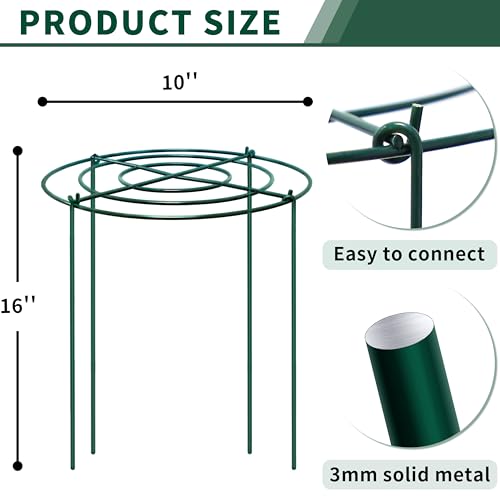SYITCUN 8pack Peony Cages and Supports, 16” Four Legs Peony Cage, Heavy-Duty Peonies Support Cages, Peony Ring for Roses, Hydrangeas, Sage, Peonies, Cucumbers, Tomato - Thumbnail 3