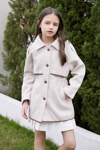 Betusline Girls Wool Dress Coat Kids Fall Winter Warm Lapel Button Jacket Overcoat, 3-12 Years4
