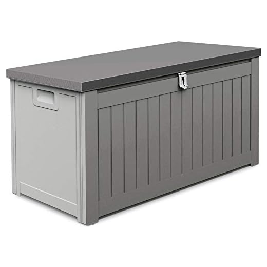 SunTime Ontario 190L Outdoor Plastic Garden Furniture Storage Box With Strapped Lid, 96 x 45 x 49cm - Grey