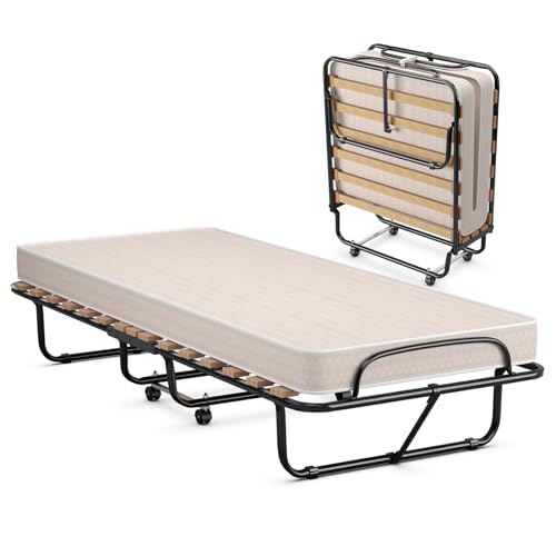 COSTWAY Brandina Pieghevole con Materasso Memory Foam, 190x80 cm