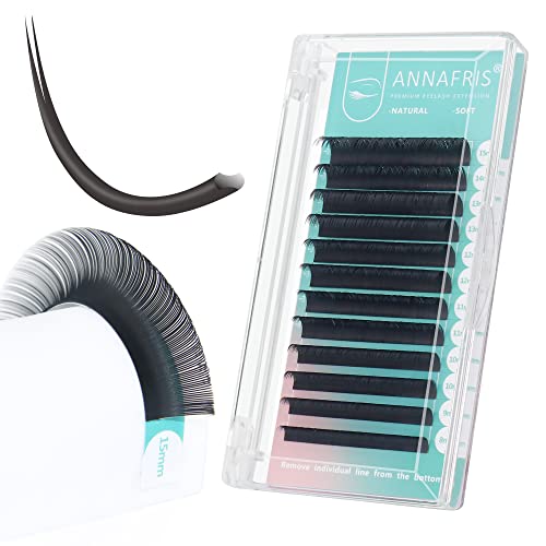 ANNAFRIS Ellipse Flat Eyelashes Extension 0.15 D 8-15mm Mix Natural Soft Matte Black Faux Mink Individual False Lashes Split Tips Light Eye Lashes Extension Supplies (0.15 D 8-15Mix)