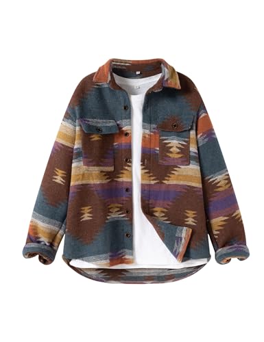 Image of FindThy Men's Brushed Flannel Shirts Ethnic Aztec Print Button Up Lapel Tribal Shirt Jacket Shacket