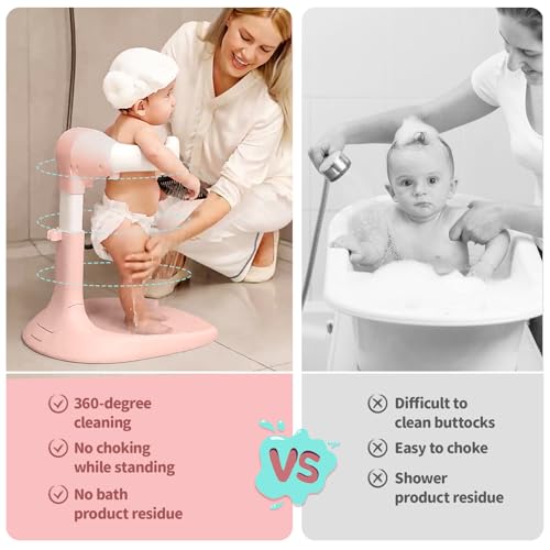 Image of Foldable Baby Shower Stand, Anti-Slip Baby Shower Standing Support, Adjustable Baby Shower Stand, Soporte para Banera de Bebe, Baby Bathtub with Stand Ideal Gift for Infants 6-36 Months (Pink)