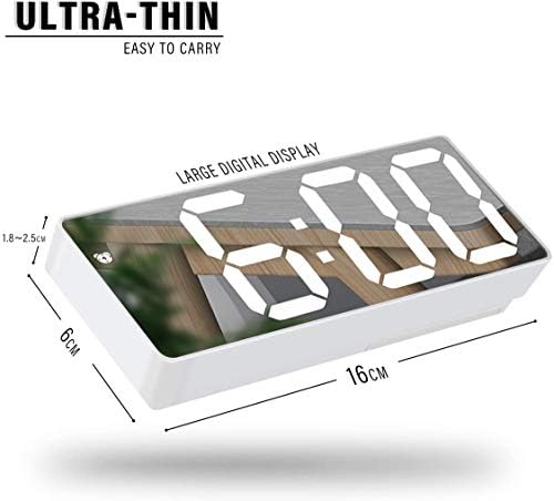 JILM Mirror Alarm Clock, Digital Bedside Clocks with Date/Temperature 6.5inchLED Display, LED Clock Snooze Function for Office/Kitchen, USB Powered & Battery Backup Powered(White)