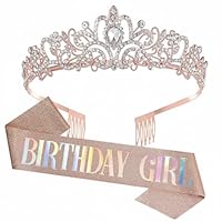 Geburtstagsgeschenk - Roségold-Krone & Band Set – Universelles Deko-Accessoire für Mädchen & Erwachsene für Geburtstag, Party & Feier zu 16., 18., 21. & 30. Feier