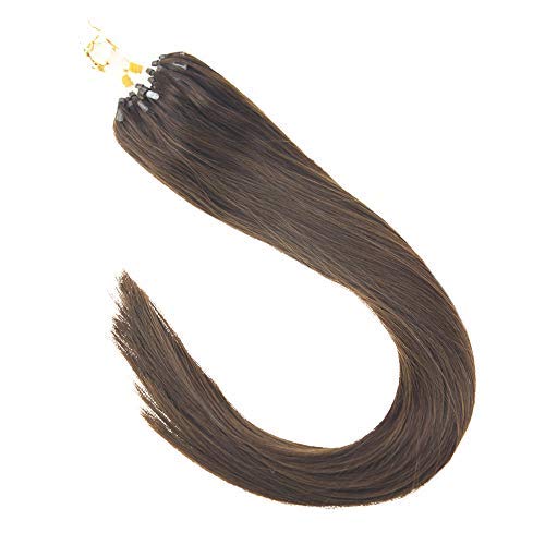 Sunny 18" Easy Loop Micro Ring Remy Human Hair Extensions Dark Brown (Col 4) Micro Loop Beads Hair Extensions 50gram