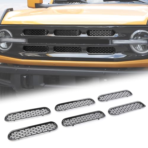 Image of Front Grill Mesh Grille Inserts Cover Frame Trims Kit 6Pcs Fit for Ford Bronco 2021-2025+ 2 /4 Door Exterior Accessories (Carbon Fiber)