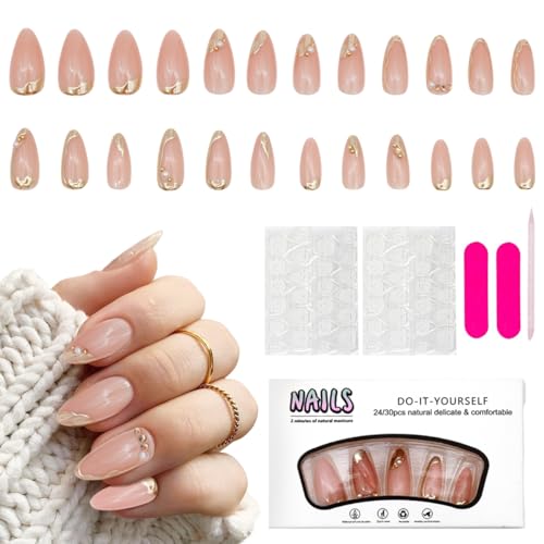 Image of MAYCREATE 24Pcs Press-On Nails, 12 Sizes, Almond False Nail French Press on Fake Nails 3D Embossed Full Cover Press-On False Nails, DIY Nail Art Press-on Nail with Adhensive Tabs