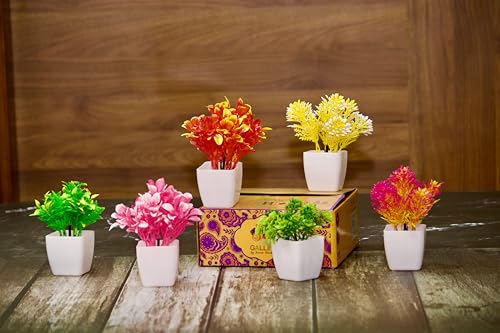 Image of JH Gallery Artificial Plants with Pot - Realistic Look, Durable Home Decor, Perfect Home Decoration Items for Living Room, Hall and Bedroom. Flower Pot for Stylish Interiors (Pack of 6)