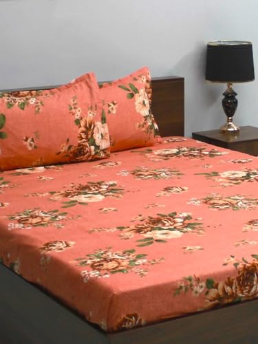 Image of Bombay Dyeing Mimosa 164 GSM Microfiber Pink Floral Double Bedsheet with 2 Pillow Covers