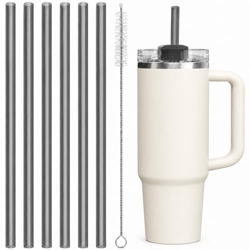 Image of Replacement Straws Compatible with 30 oz Stanley Quencher Tumbler, 10.5 Inch Black Reusable Straws, Drinking Cup Accessories, 6 Pack
