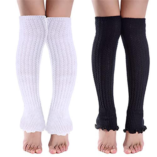 Image of Women Girls Leg Warmers with Ruffles, Knitted Boots Cuff Warmer Ribbed Stretch Knee Leg Socks,2 Pairs