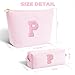 Btffitting Personalized Makeup Bag for Women Girls - Fashion Cosmetic Bag Trendy Travel Toiletry Bag with Initials Letter - Teen Gifts - Pink,P